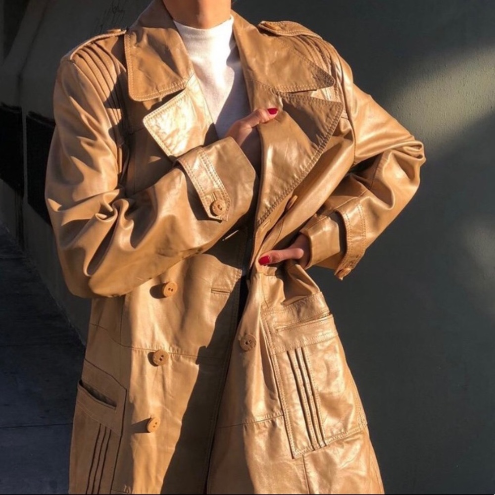 Vintage tan leather trench coat